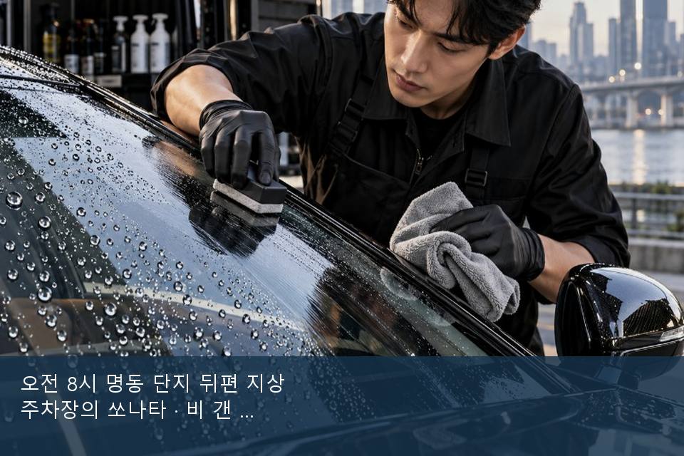 오전 8시 명동 단지 뒤편 지상 주차장의 쏘나타 · 비 갠 뒤의 작업